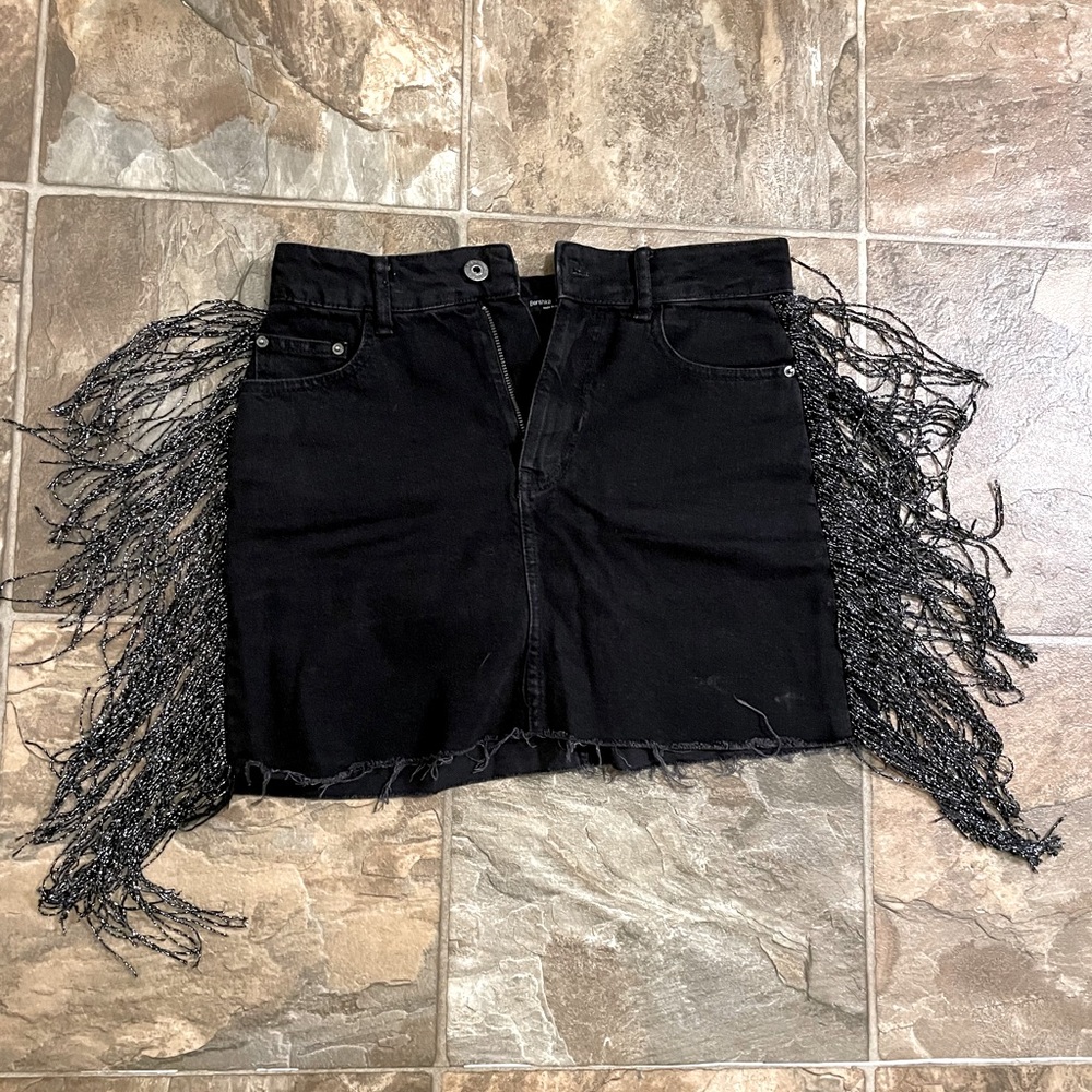 Fringe jean skirt